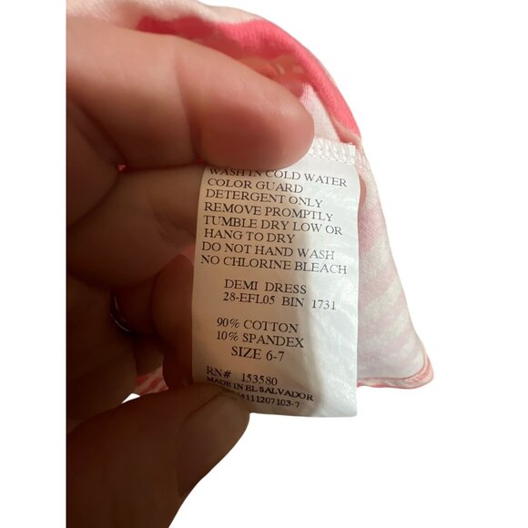 Eleanor Rose Girls Striped Demi Dress Size 6-7 Pink & White Cotton & Spandex - Picture 4 of 5